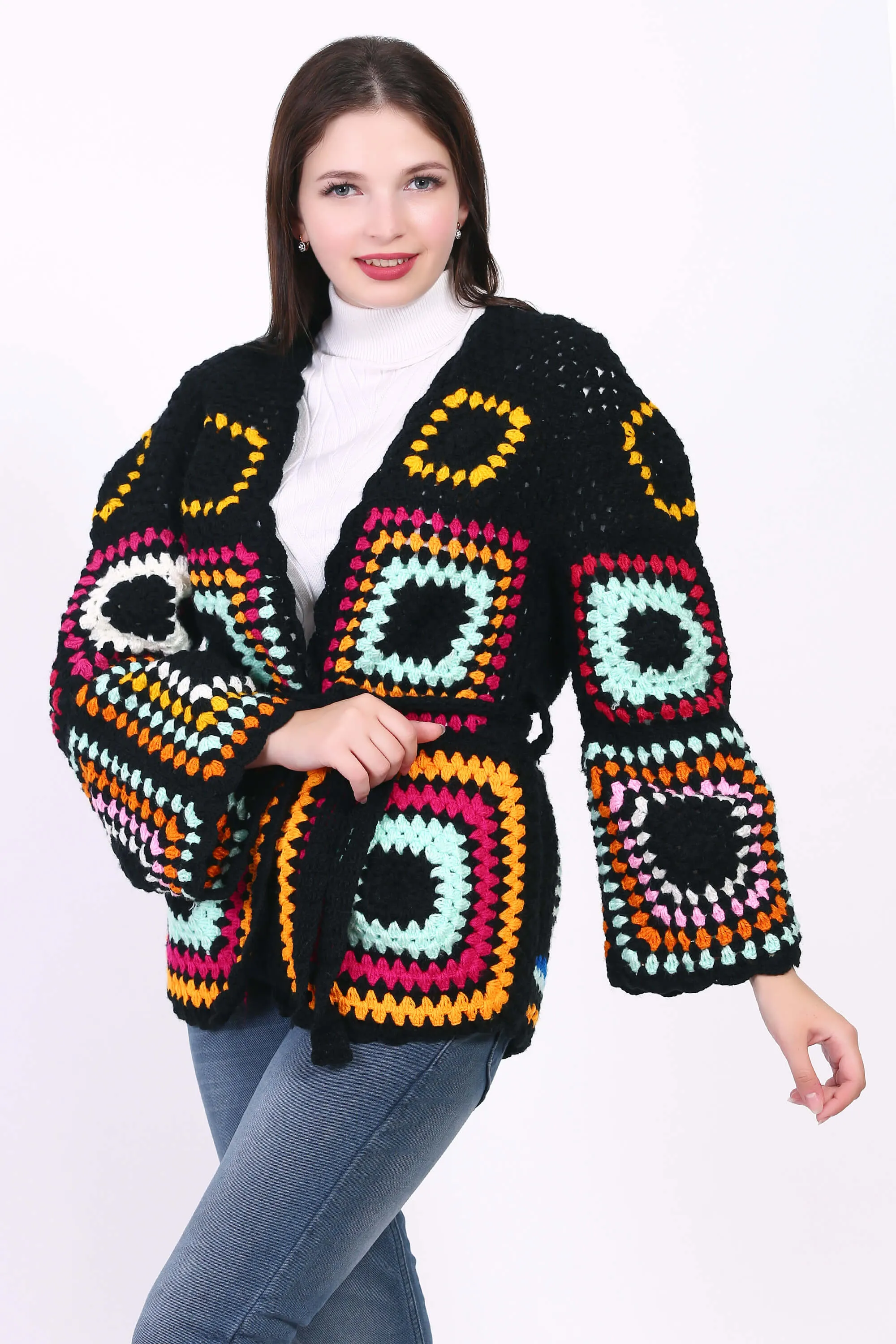 Granny Square Women crochet Cardigan Crop Jacket