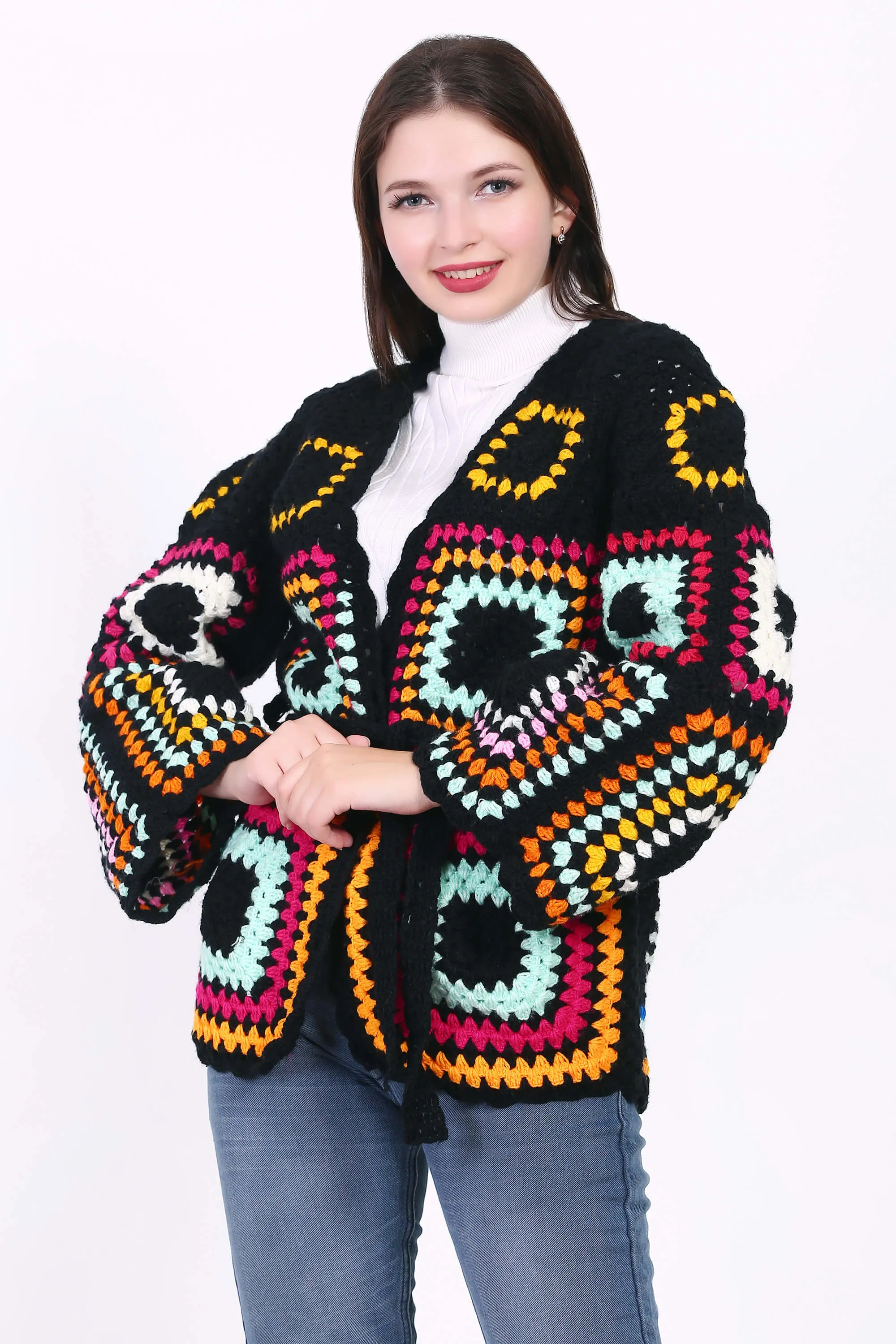 Granny Square Women crochet Cardigan Crop Jacket