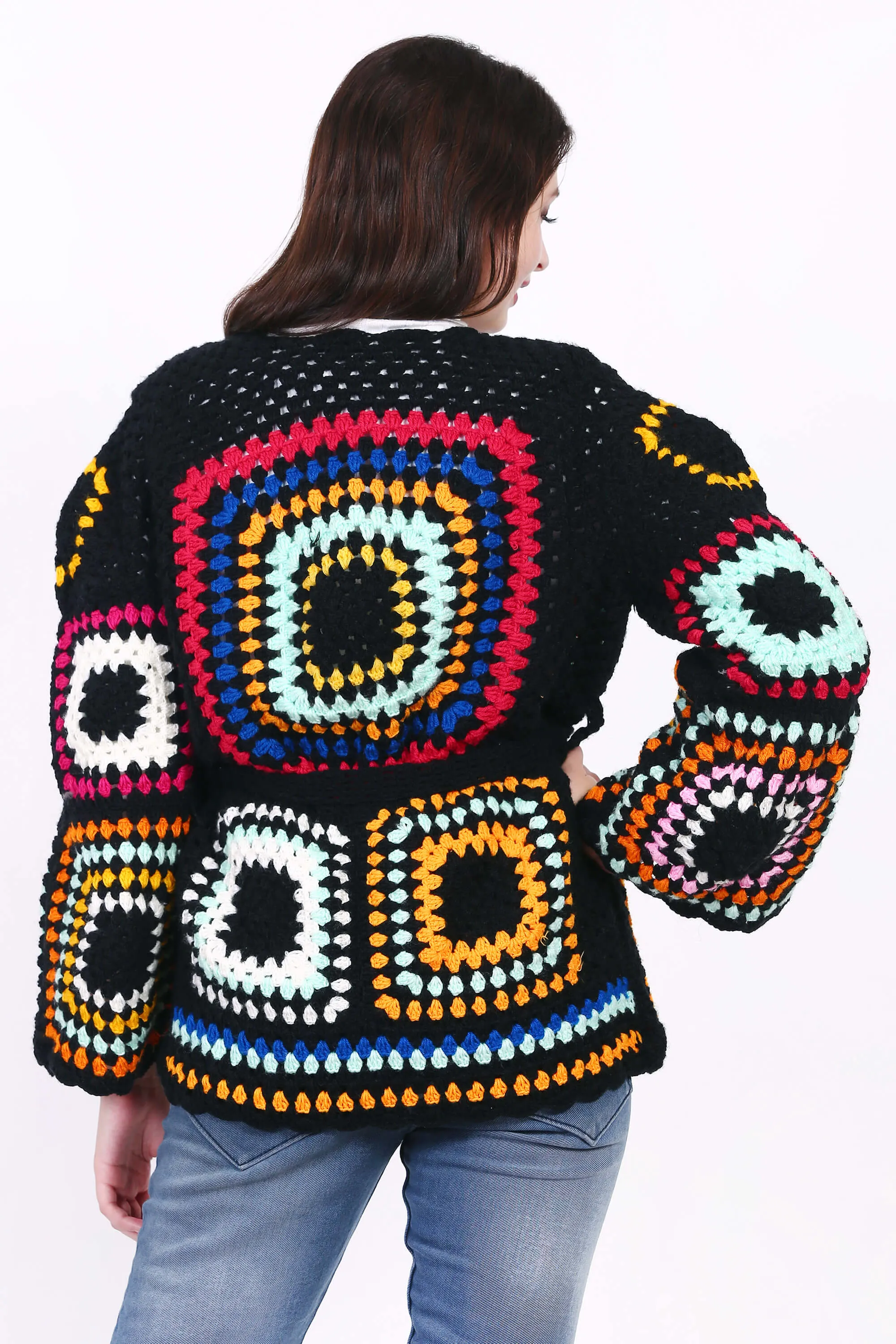 Granny Square Women crochet Cardigan Crop Jacket