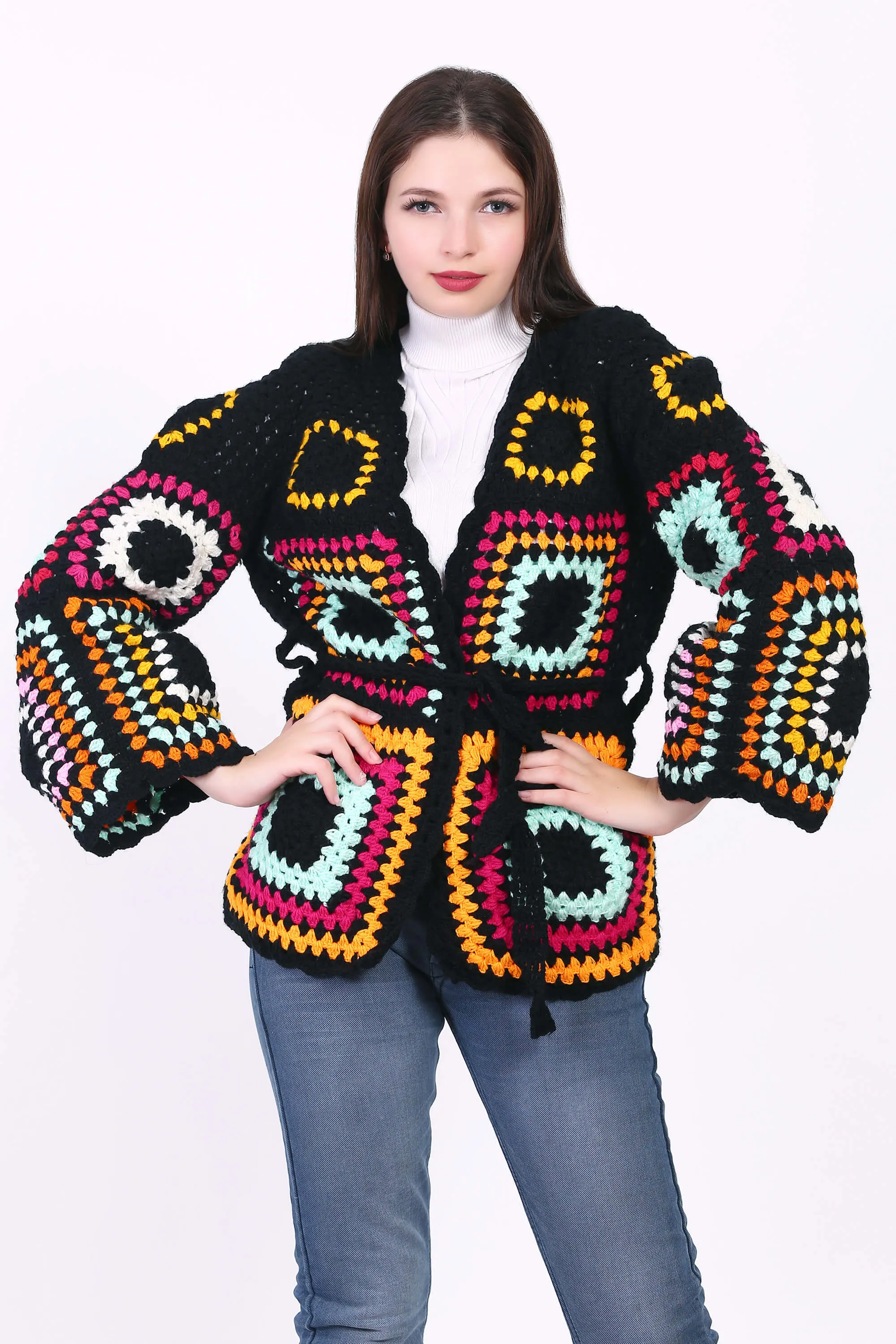 Granny Square Women crochet Cardigan Crop Jacket