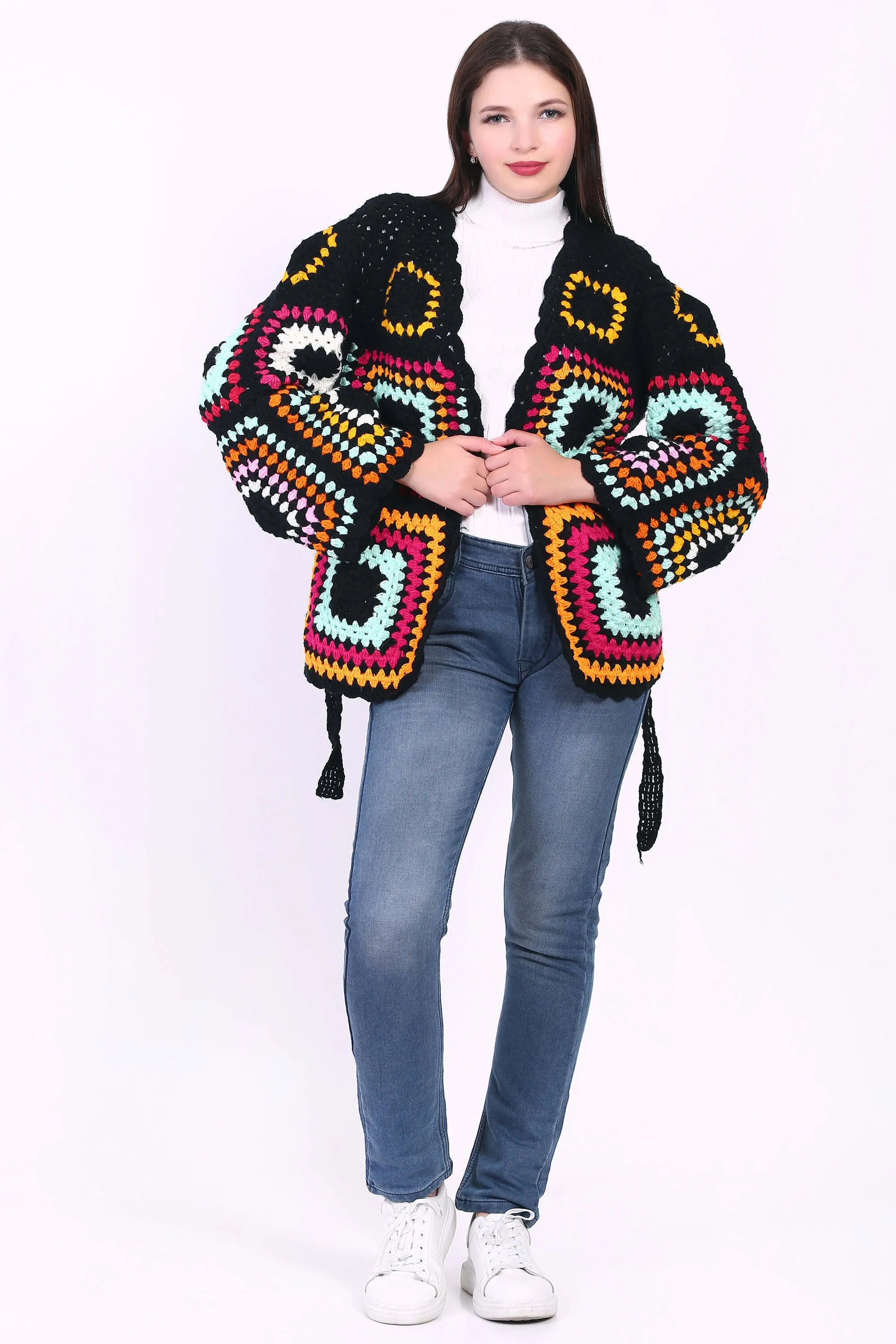 Granny Square Women crochet Cardigan Crop Jacket