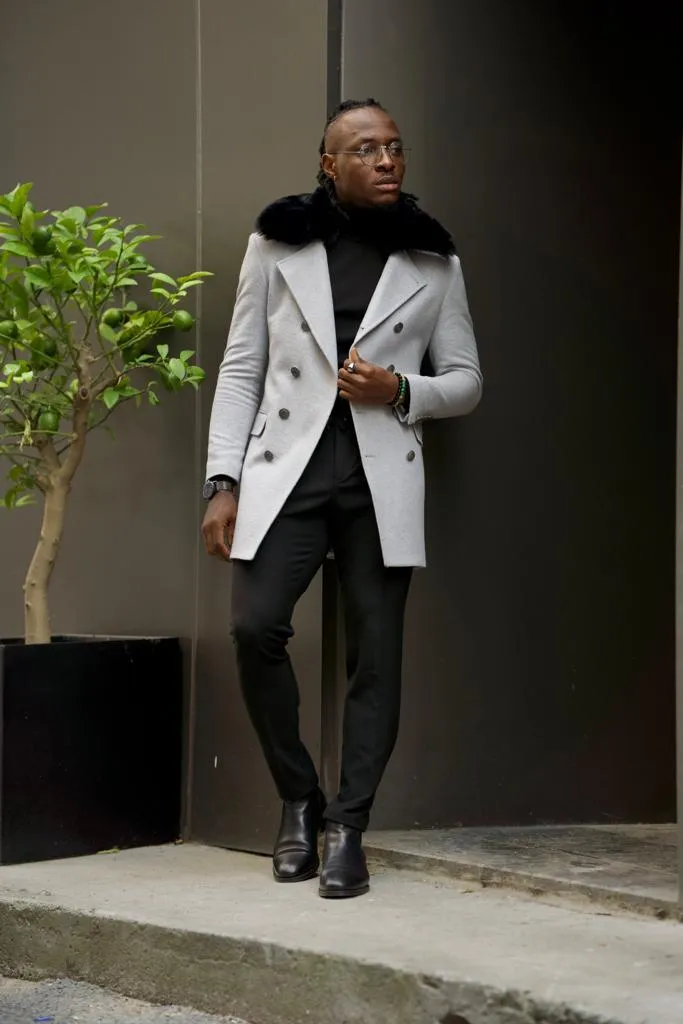 Gray Double Breasted Wool Coat