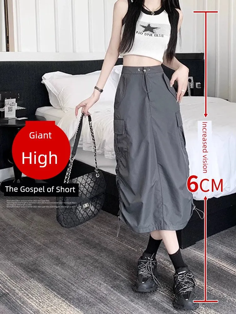 Gray Retro Slit Mid Length Long Length A- line Skirt Parka