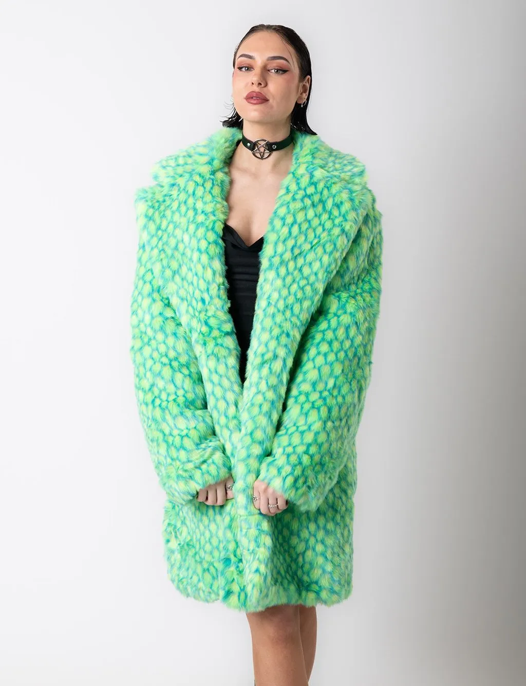 GREEN MERMAID FAUX FUR JACKET - MID LENGTH ✰ MADE 4 U ✰