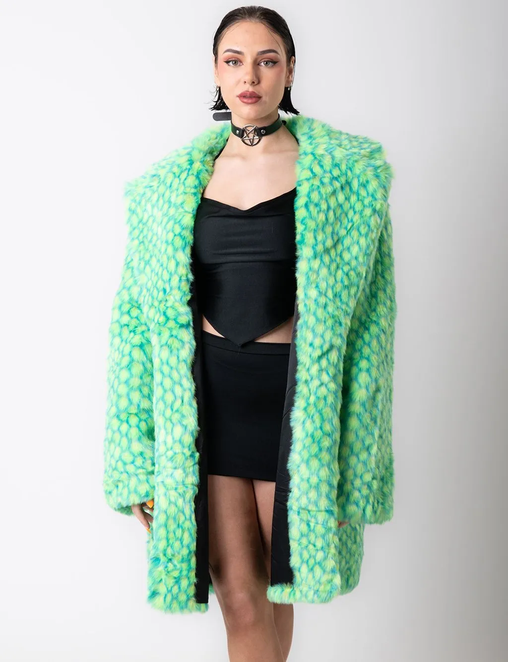 GREEN MERMAID FAUX FUR JACKET - MID LENGTH ✰ MADE 4 U ✰