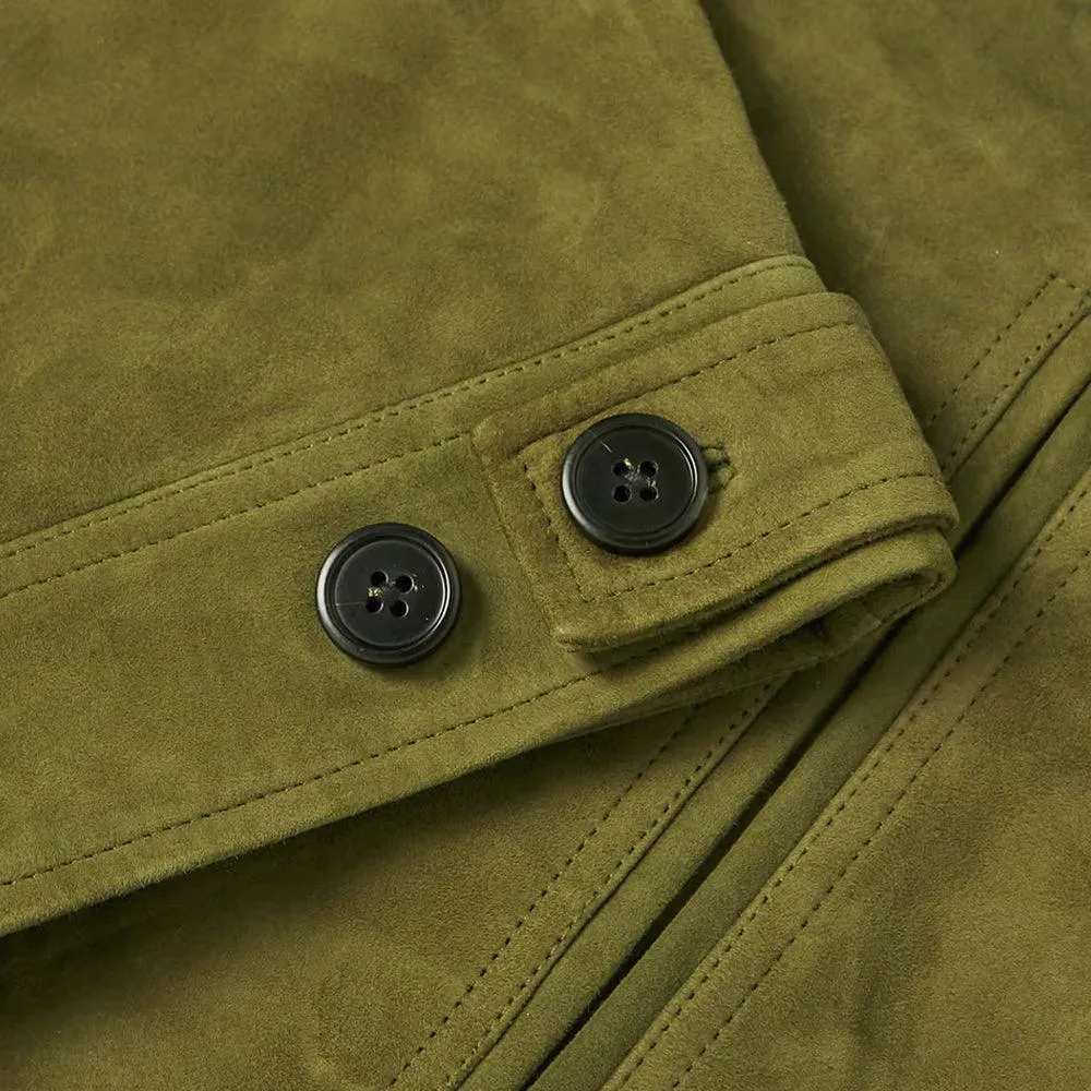 Green Suede Leather Trucker Jacket