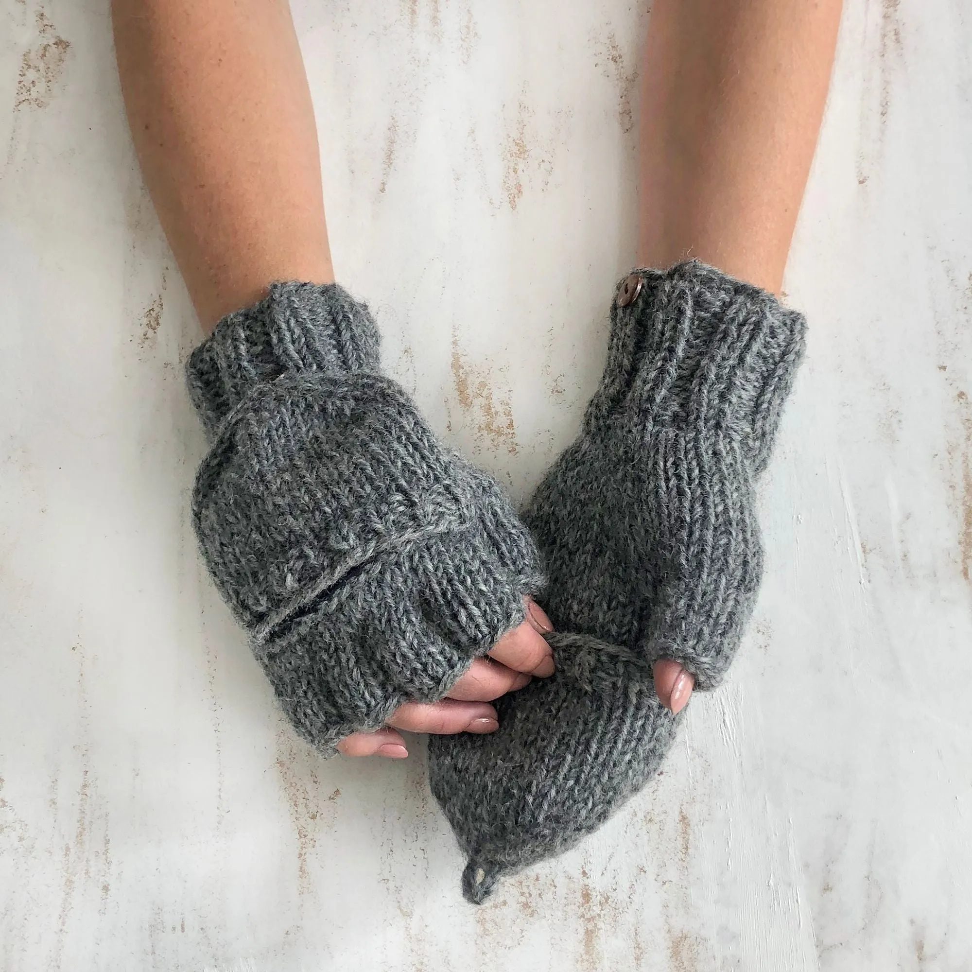 GUPTA Knit Wool Lined Mitten Fingerless Gloves (WS)