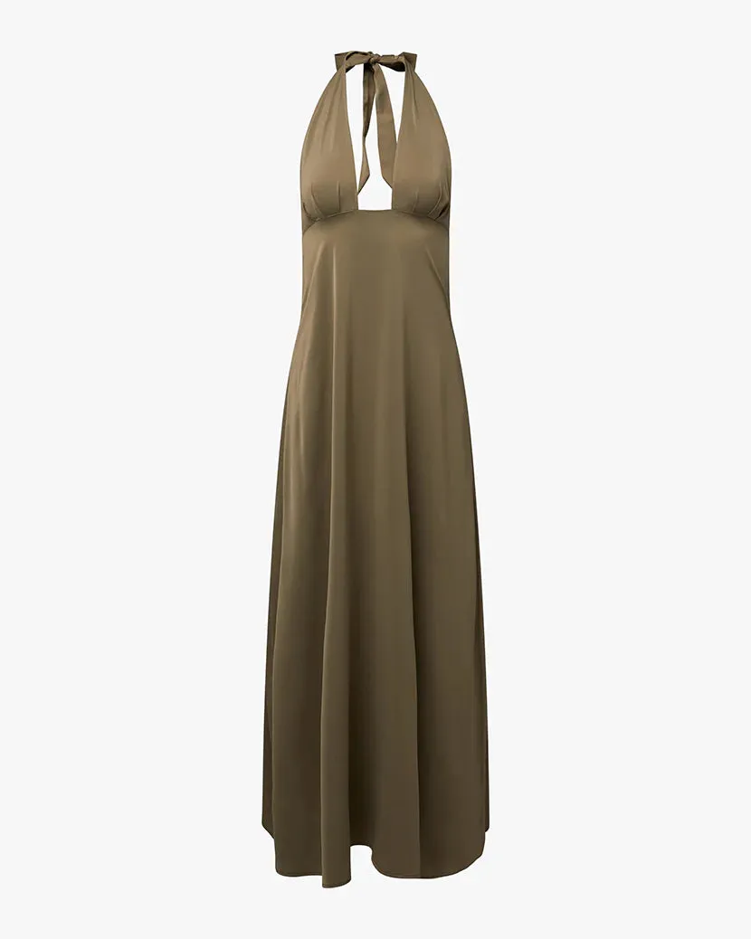 Halter Deep V Maxi Plaza Taupe