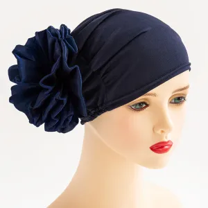 HD-01-1  Ladies new turban hat with big flowers turban hat elastic cloth pullover hat classic flower decoration fashion plain hijab instant hijab