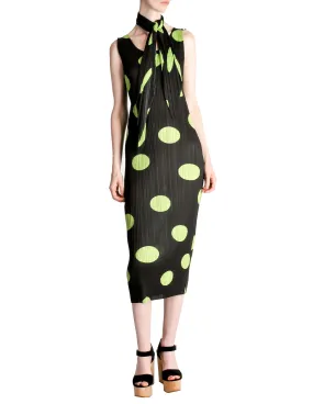 Issey Miyake Pleats Please Vintage Black & Green Polka Dot Dress