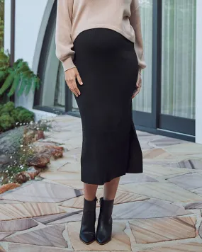 Jade Black blend knit maternity side split skirt