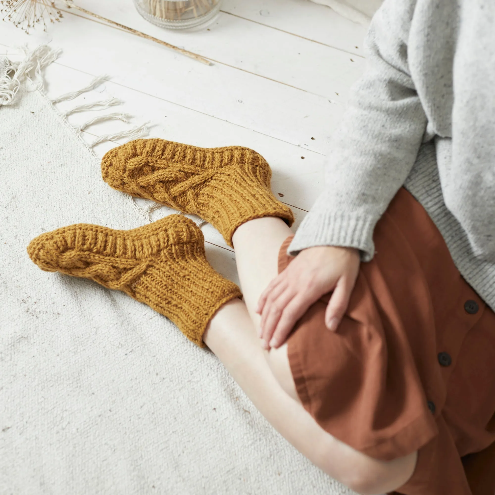 JANA Cable Knit Lined Wool Slipper Socks S/M/L (WS)