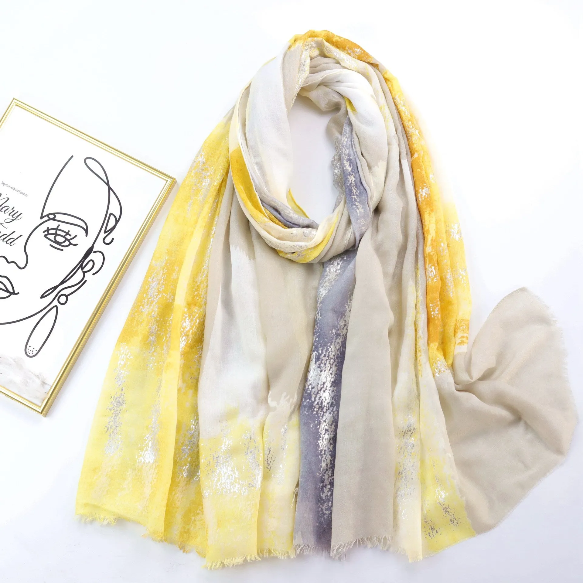 JY20764 sliver stamping and tie-dye printed scarf