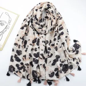 JY230245 silver stamping Leopard print printed scarf