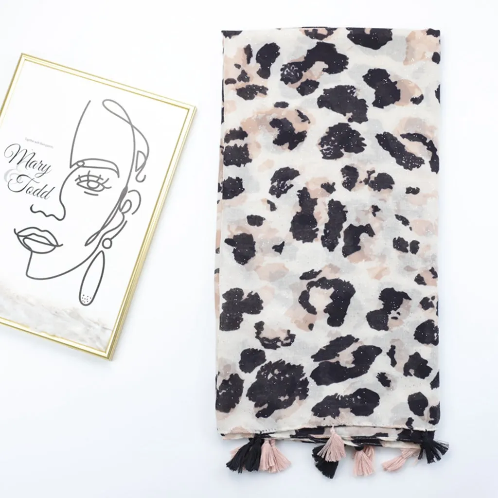 JY230245 silver stamping Leopard print printed scarf