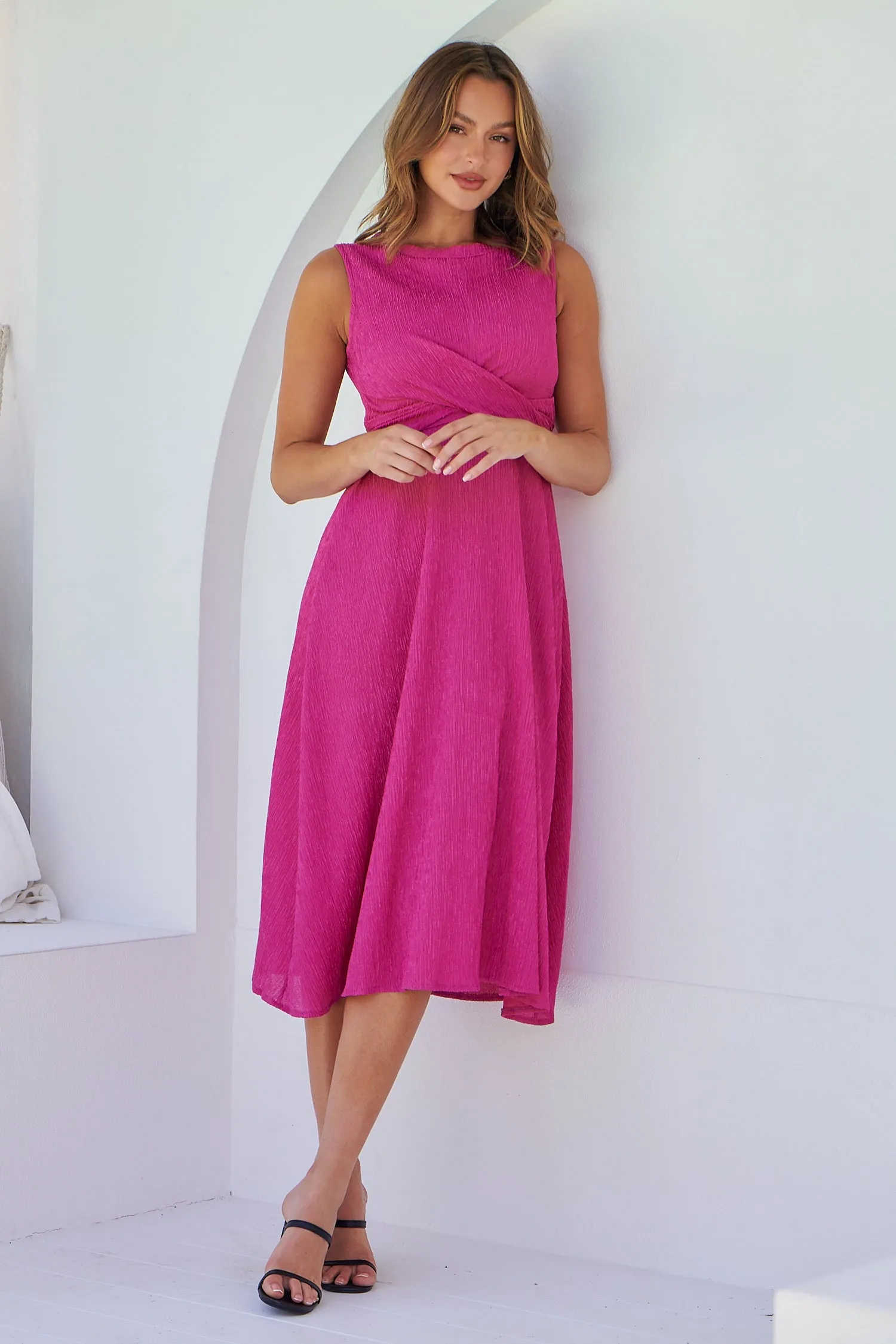 Kendra Sleeveless Pink Knot Front Evening Dress