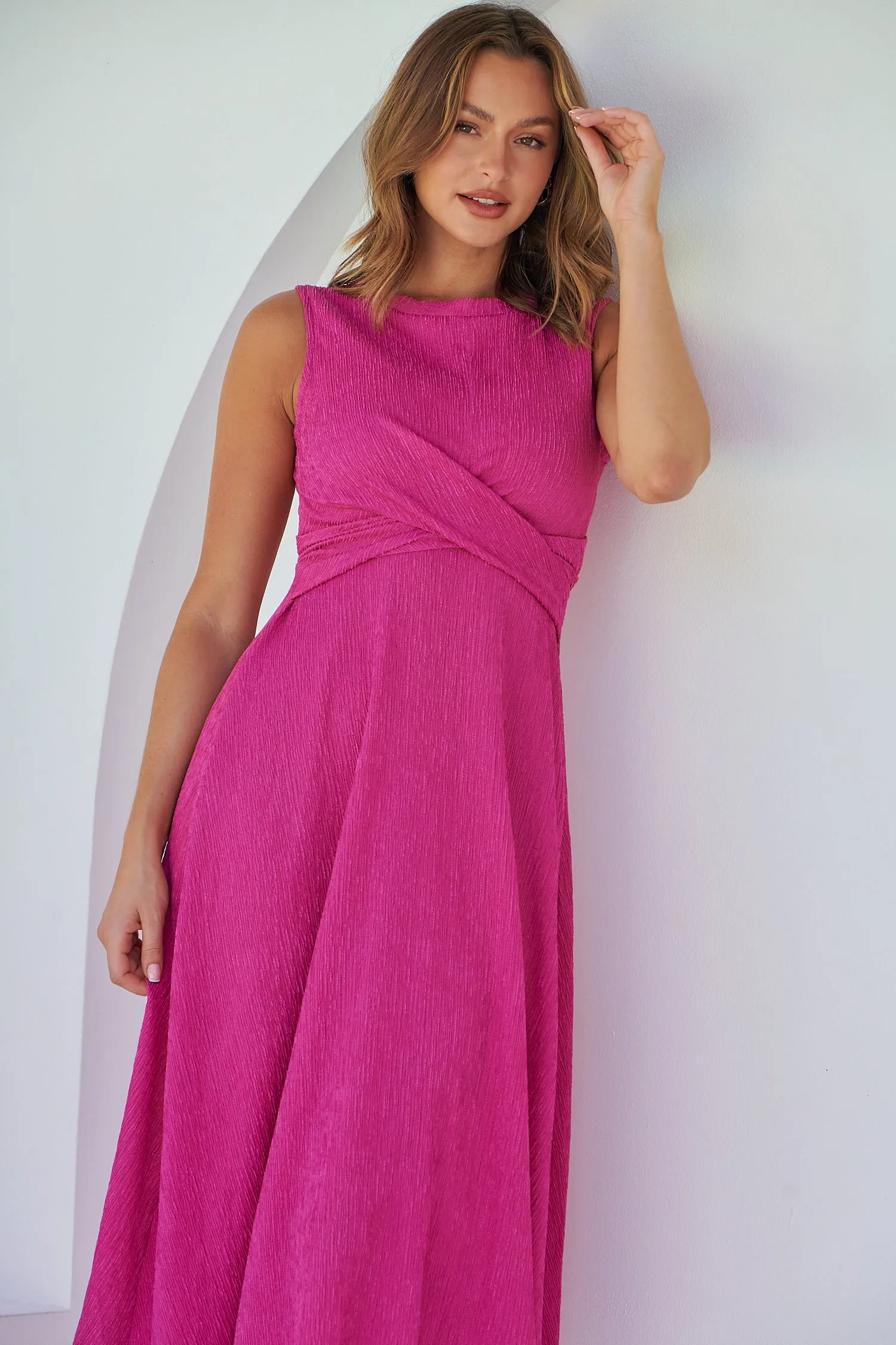 Kendra Sleeveless Pink Knot Front Evening Dress