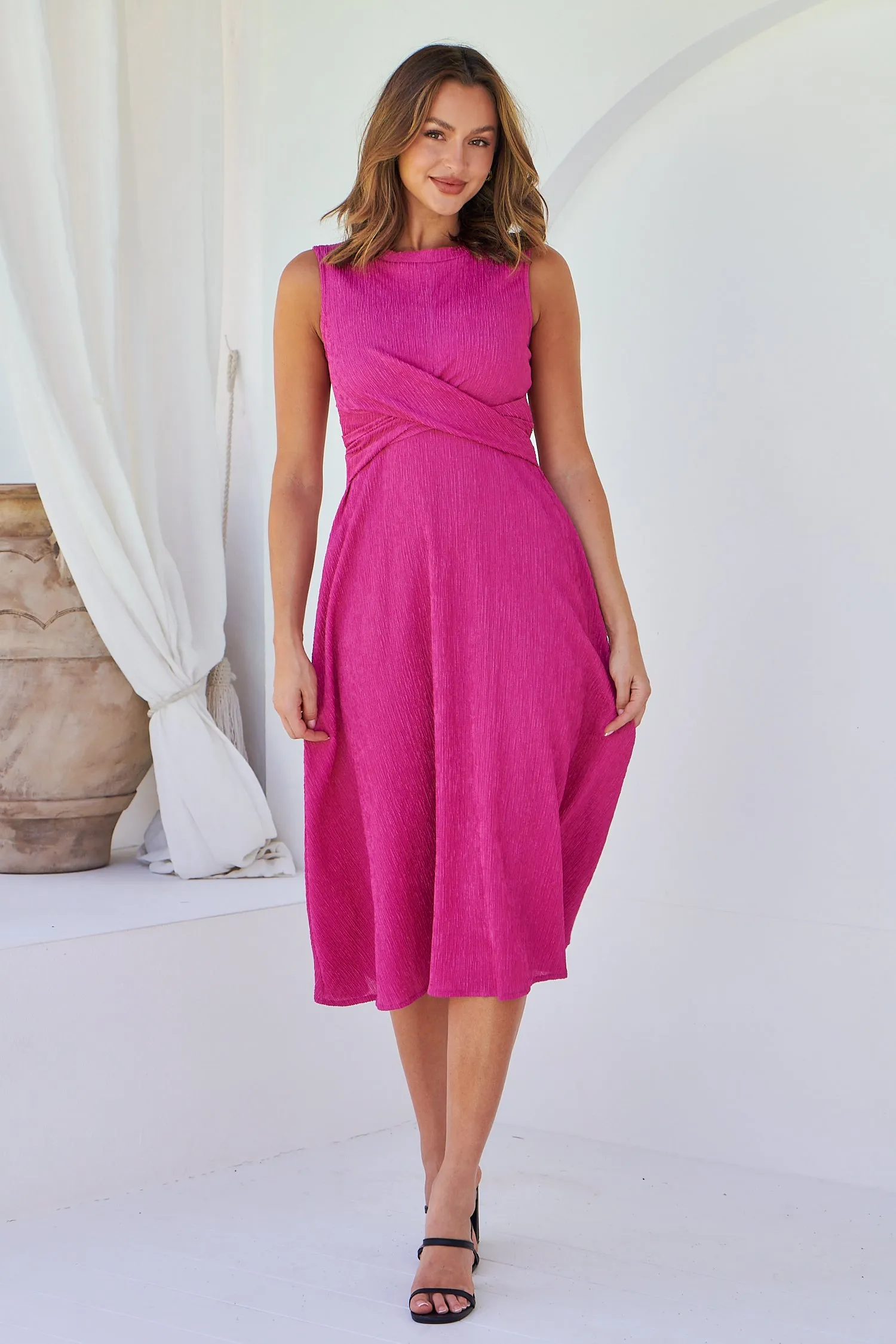 Kendra Sleeveless Pink Knot Front Evening Dress