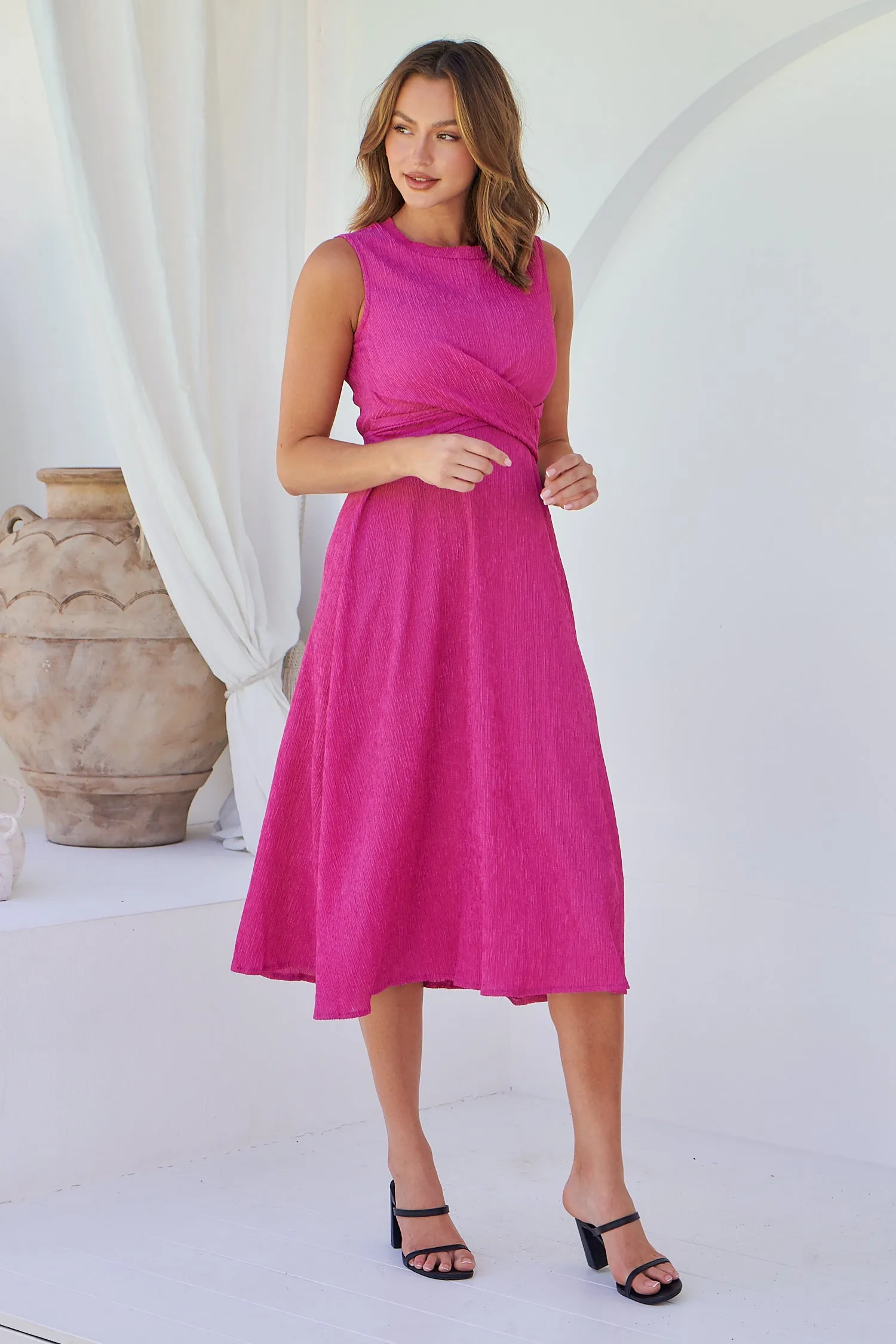 Kendra Sleeveless Pink Knot Front Evening Dress