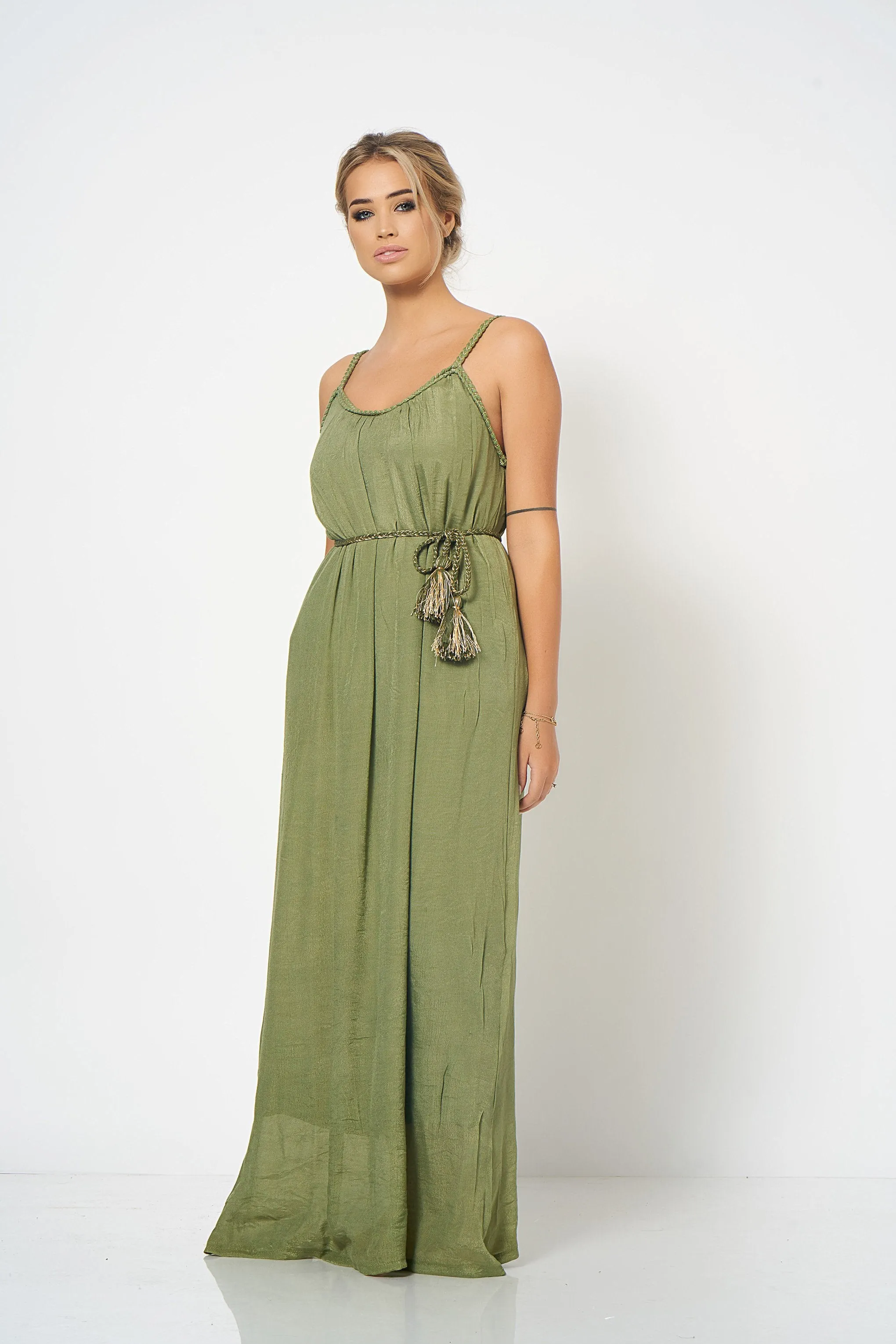 Khaki Strap Detail Maxi Dress