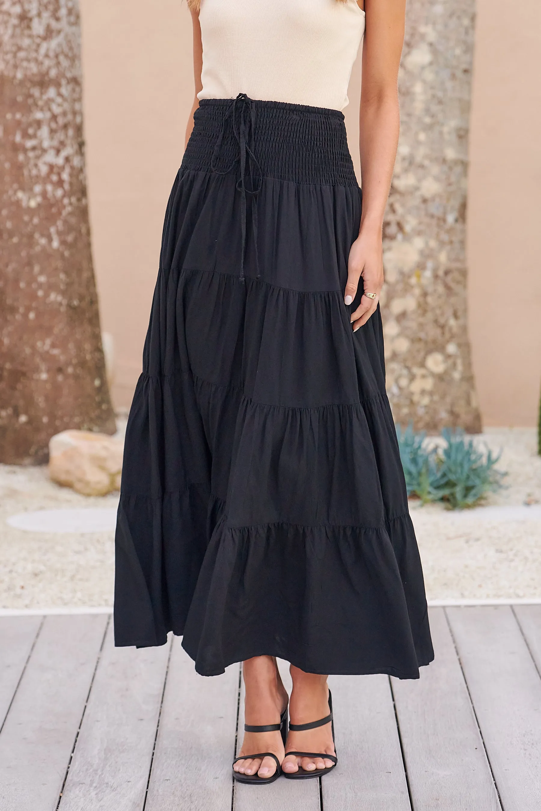 Kinsley Black Tiered Maxi Skirt