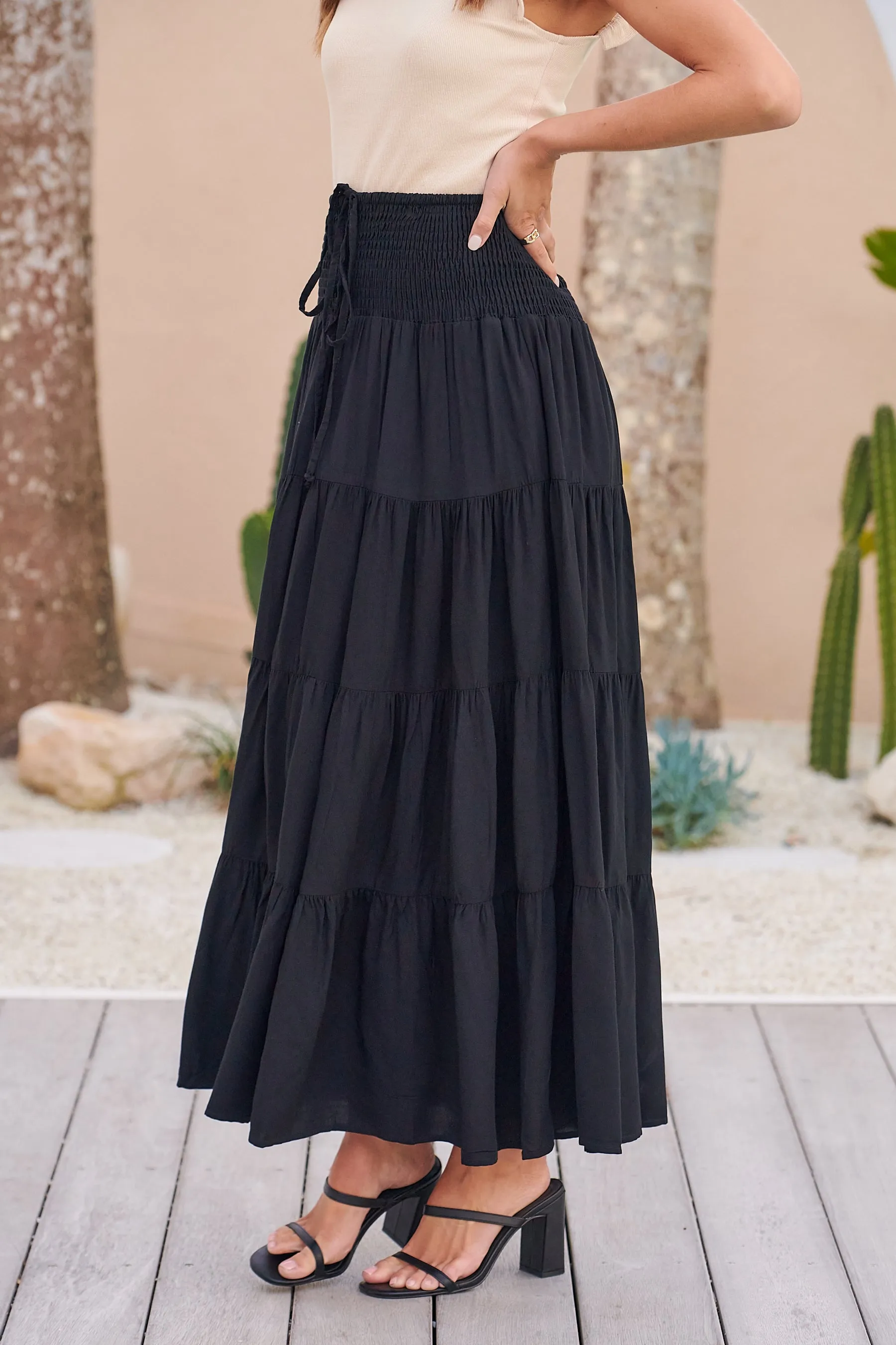 Kinsley Black Tiered Maxi Skirt