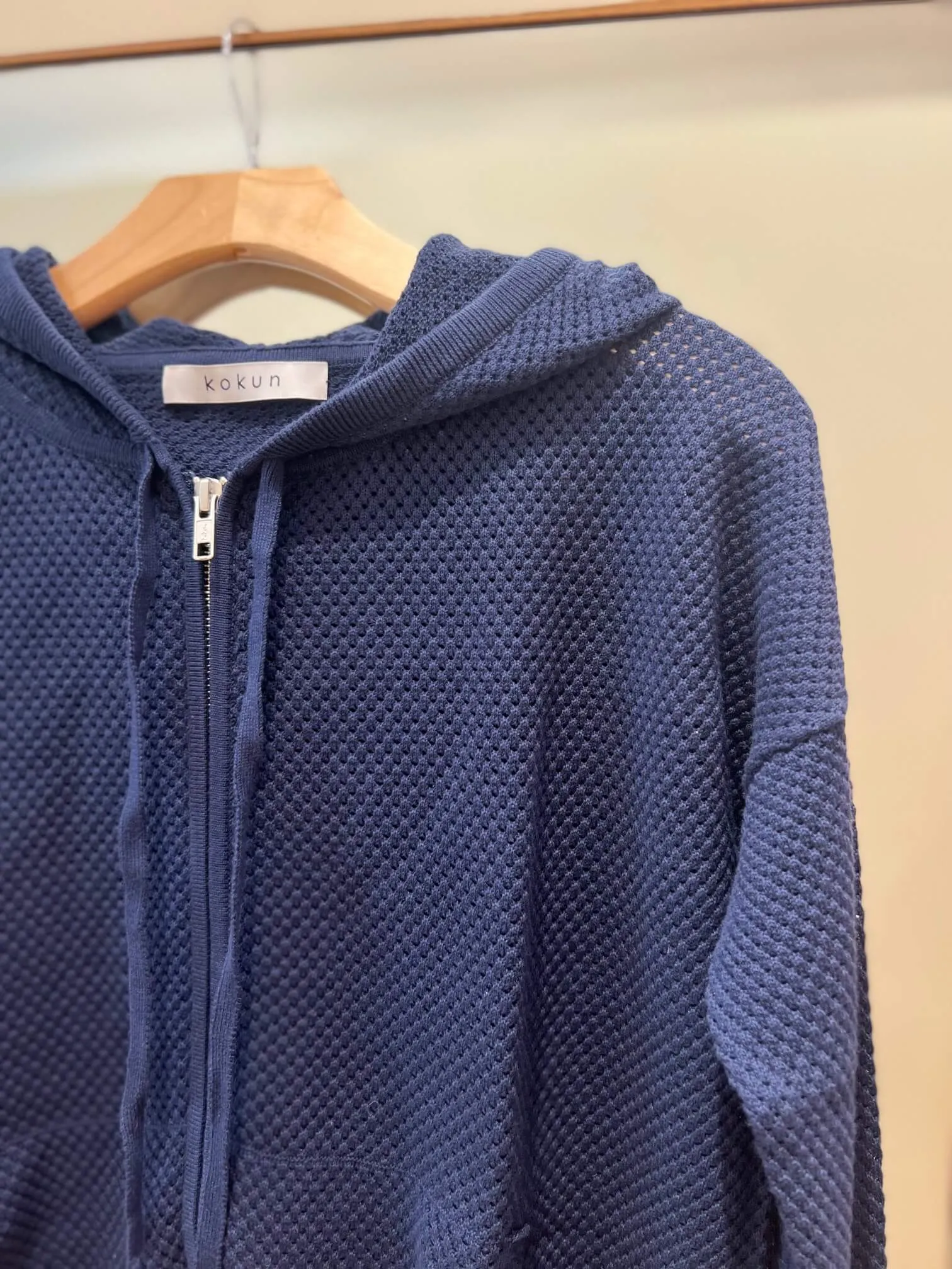 Kokun - Mesh Zip Up Hoodie in Navy