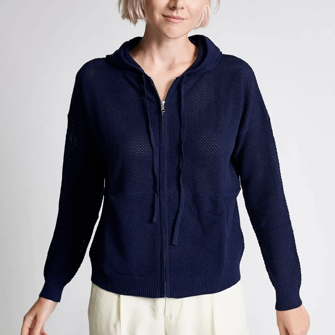 Kokun - Mesh Zip Up Hoodie in Navy