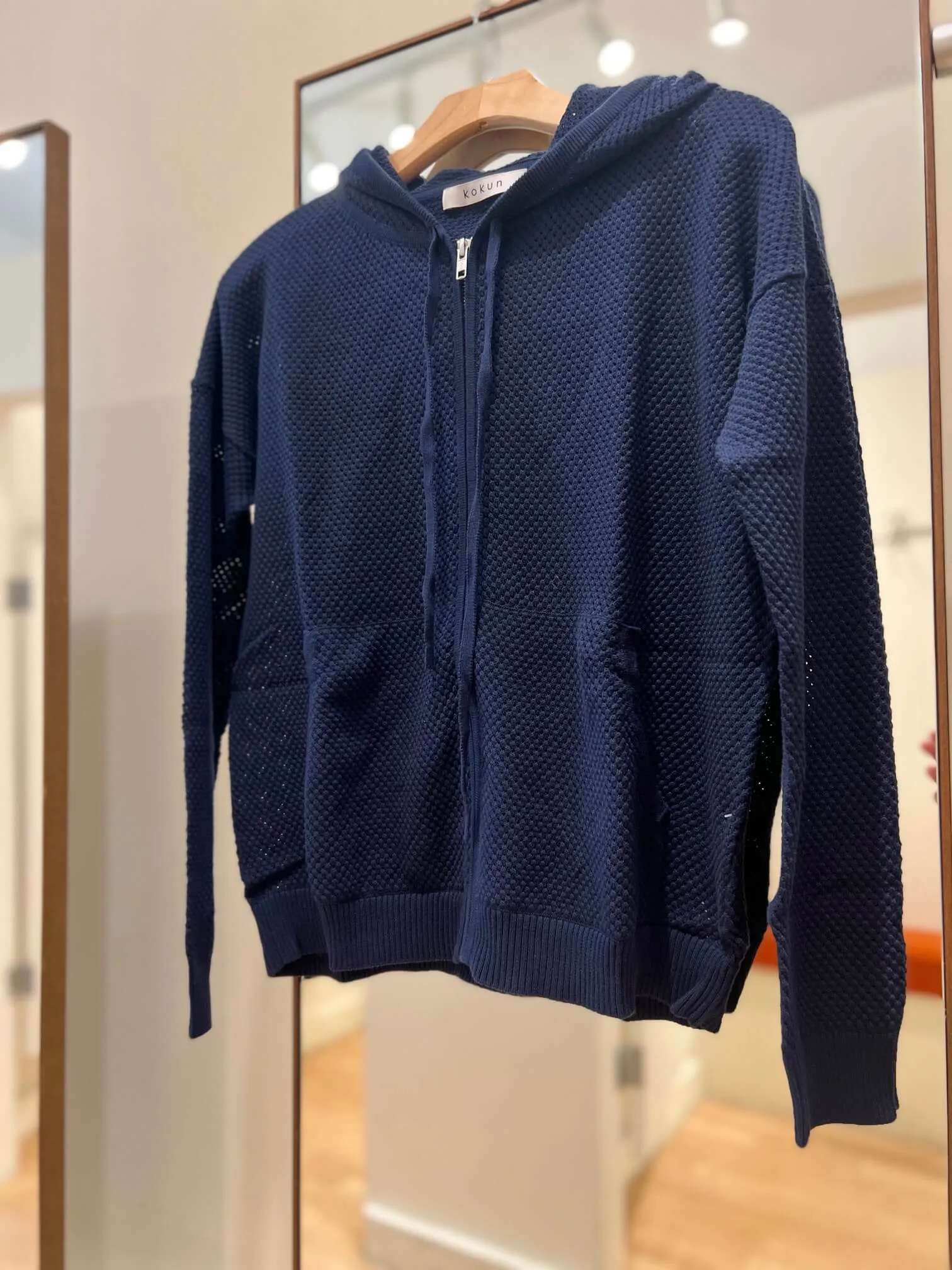 Kokun - Mesh Zip Up Hoodie in Navy