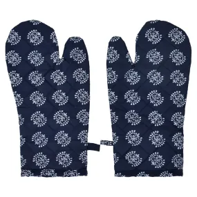 Kuber Industries Oven Mitts | Polyester Microwave Oven Gloves | Printed Hanging Loop Kitchen Oven Gloves | Heat Resistant Gloves for Kitchen | 1 Pair | Blue