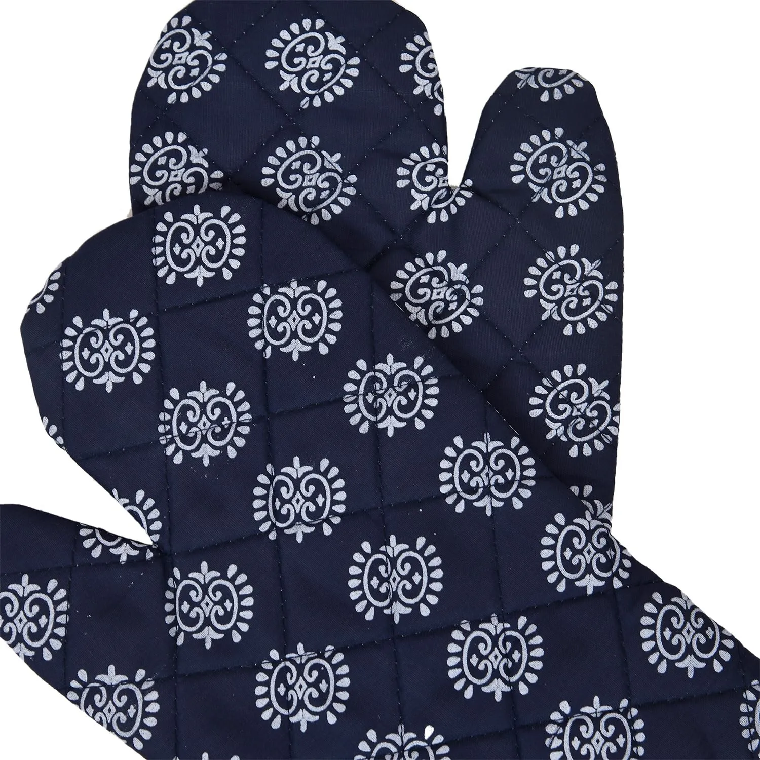 Kuber Industries Oven Mitts | Polyester Microwave Oven Gloves | Printed Hanging Loop Kitchen Oven Gloves | Heat Resistant Gloves for Kitchen | 1 Pair | Blue