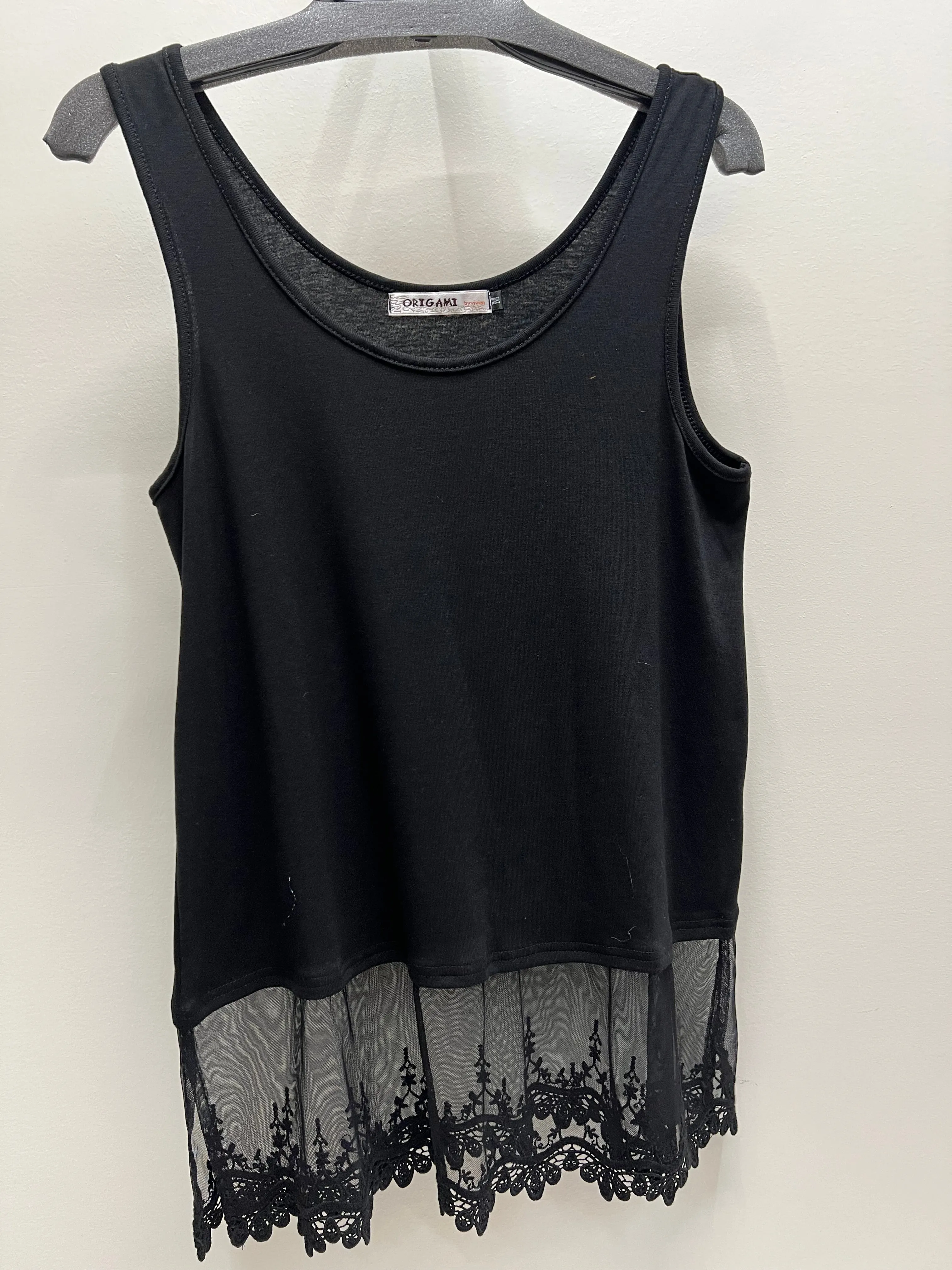 Lace Layered Tank Top in Black by Origami