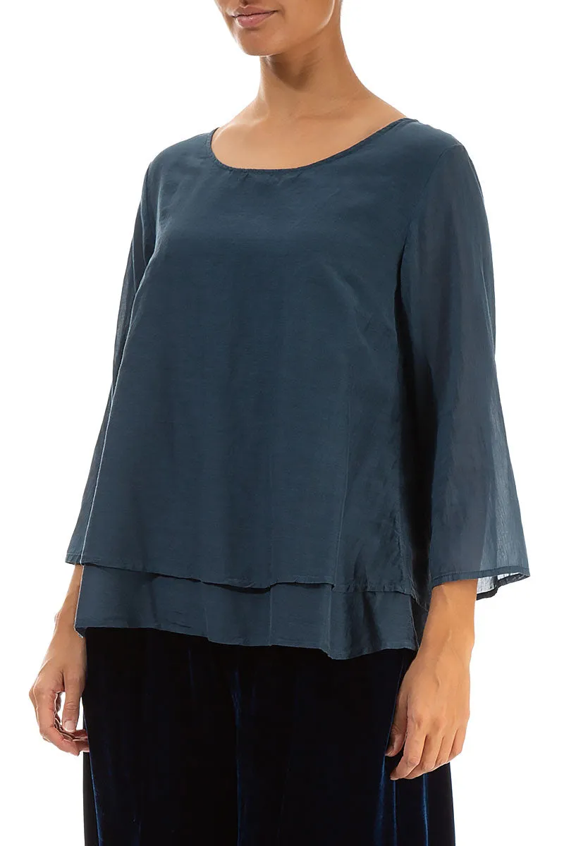 Layered Midnight Blue Silk Cotton Blouse