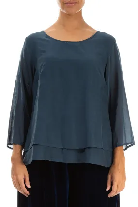 Layered Midnight Blue Silk Cotton Blouse