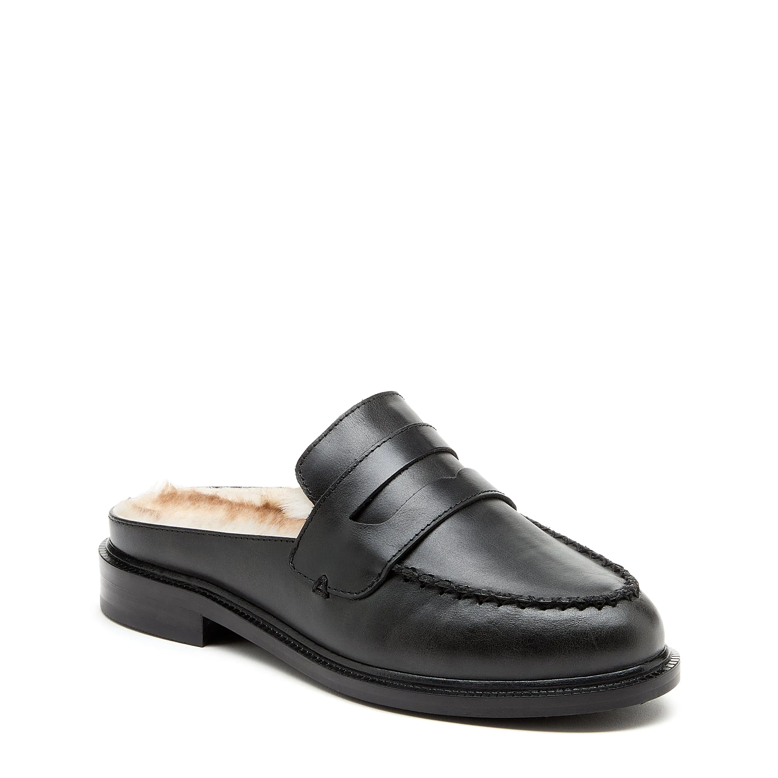 Lock Black Faux Fur Loafer Mules