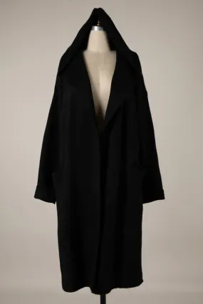 Long Hooded Open Front Cardigan in Black