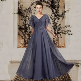 Long Mother of the Bride Chiffon Dress Elegant Wedding Guest Gown