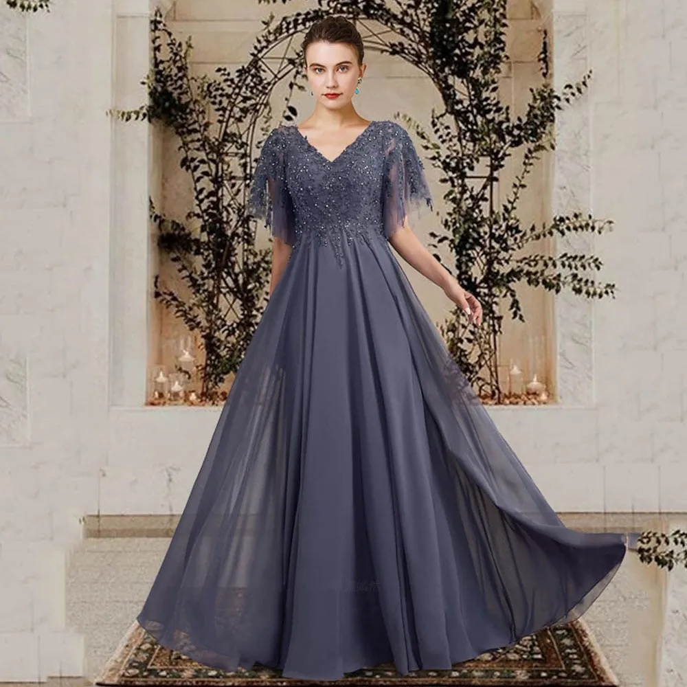 Long Mother of the Bride Chiffon Dress Elegant Wedding Guest Gown