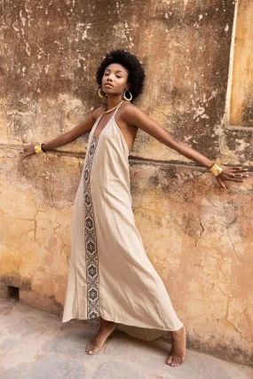 Luna Halterneck Maxi Dress - Aztec - Beige