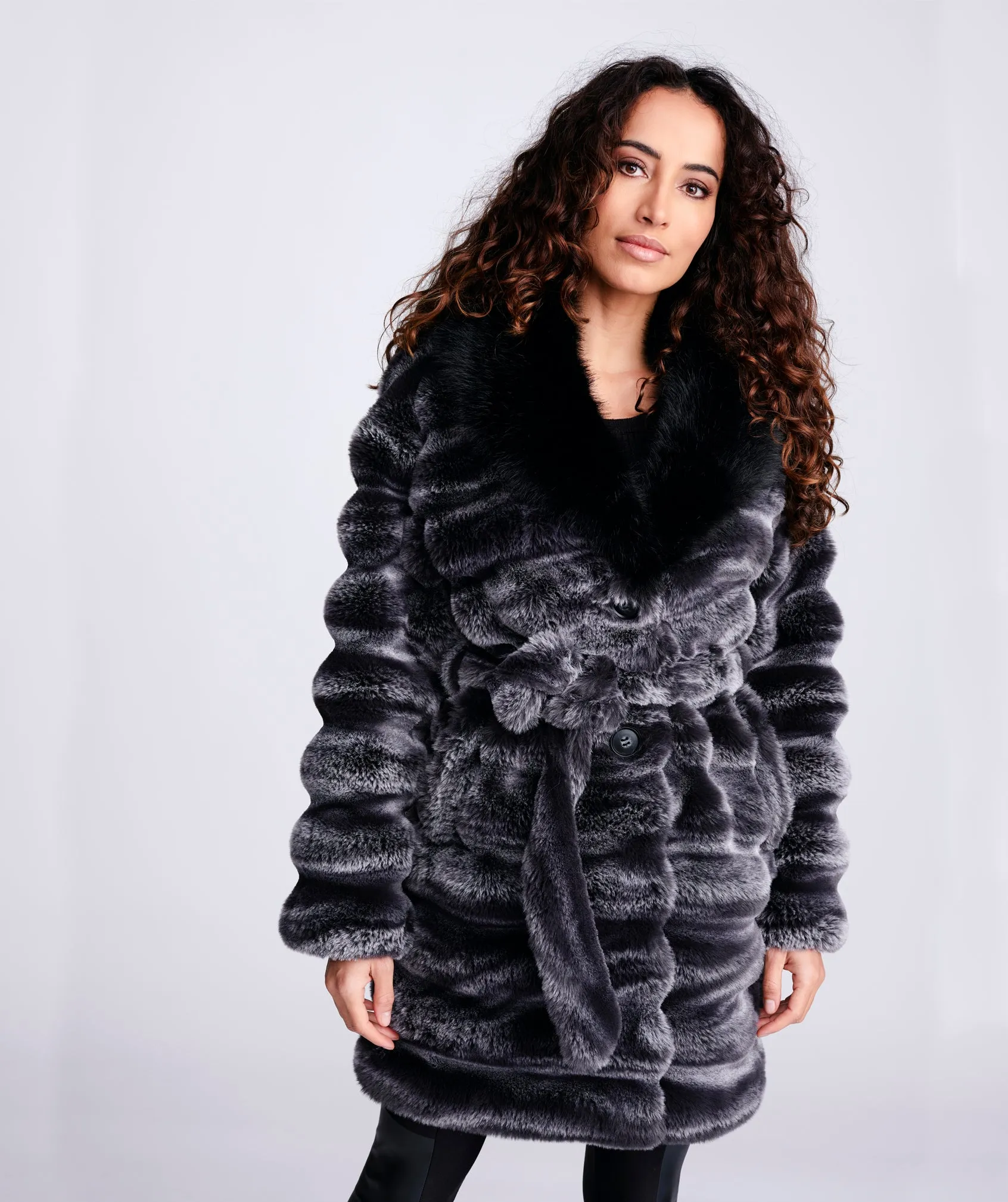 Luxurious Black & Grey Ombre Faux Fur Coat