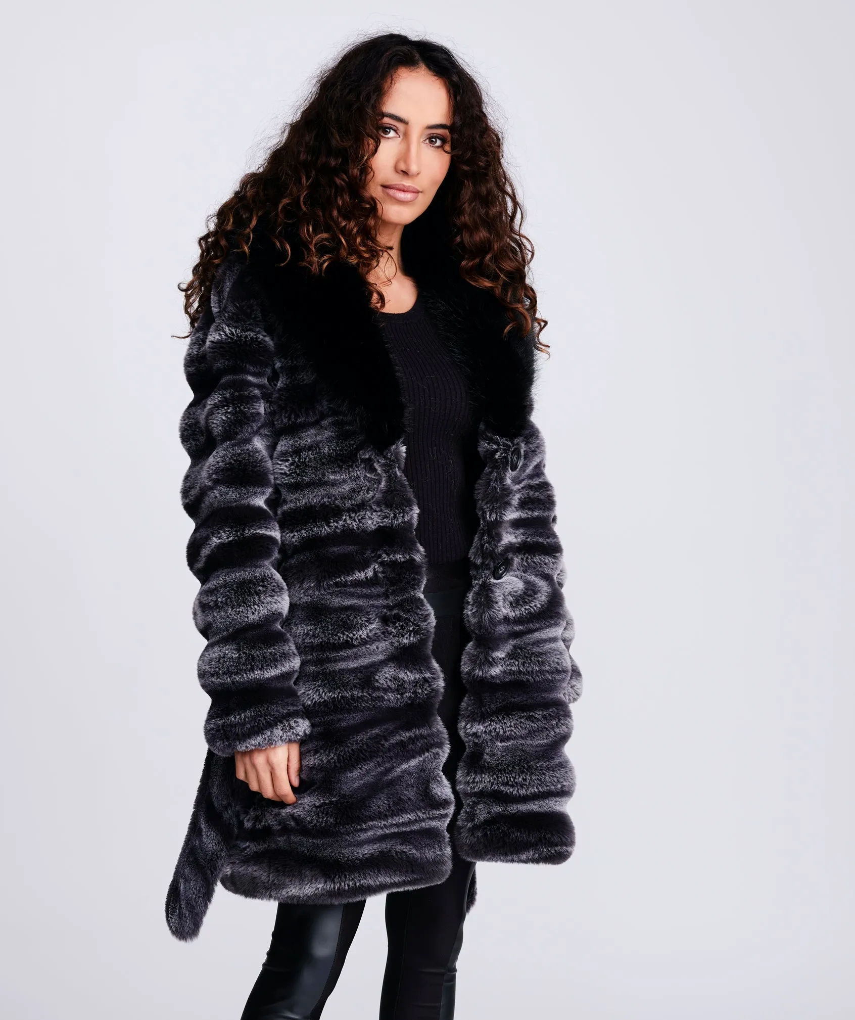 Luxurious Black & Grey Ombre Faux Fur Coat