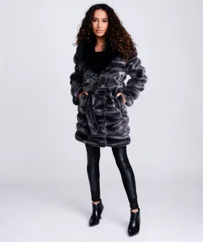 Luxurious Black & Grey Ombre Faux Fur Coat