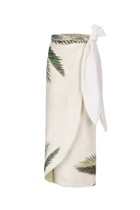 Mapara Linen Skirt Ivory Palms