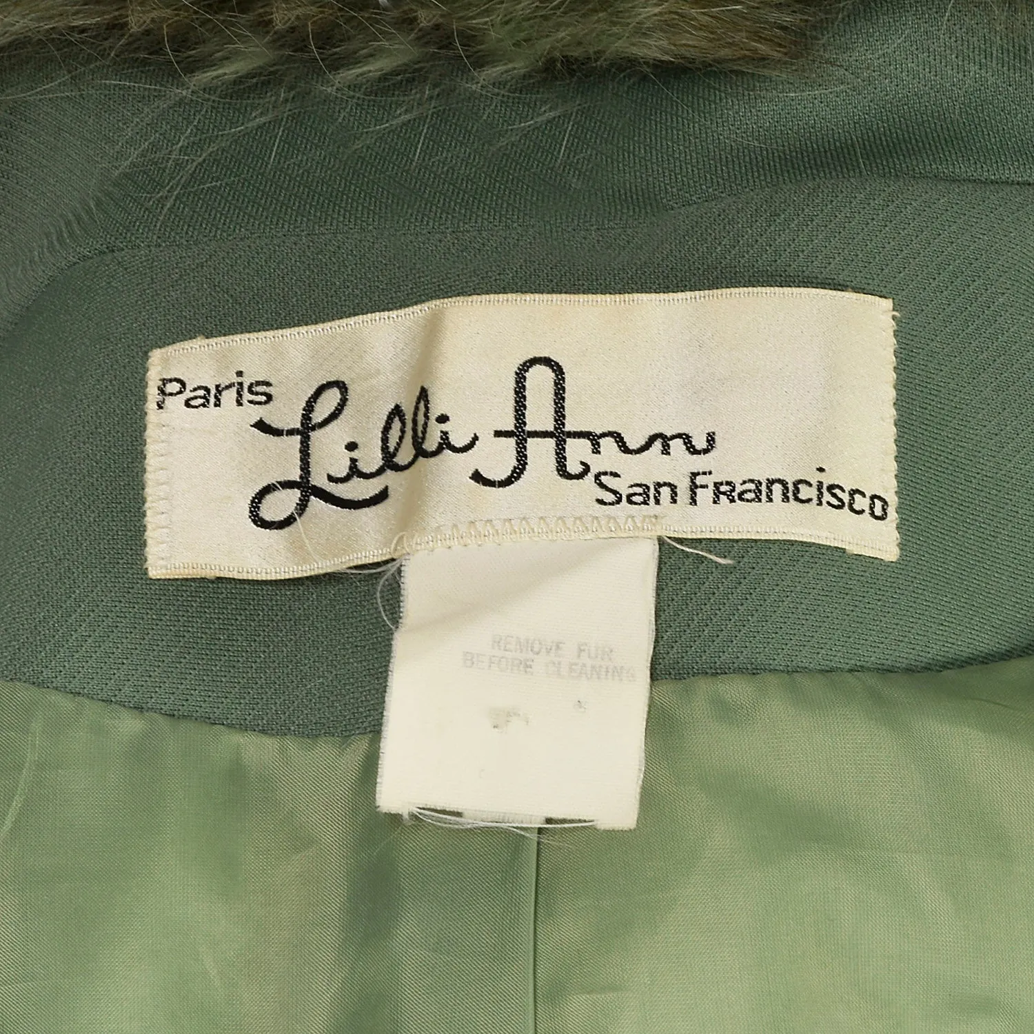 Medium Lilii Ann 1970s Green Fox Fur Collar Jacket Pants Skirt  Suit