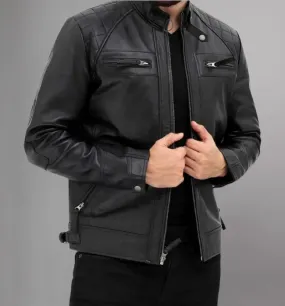 Men Genuine Distressed Leather Biker Jacket