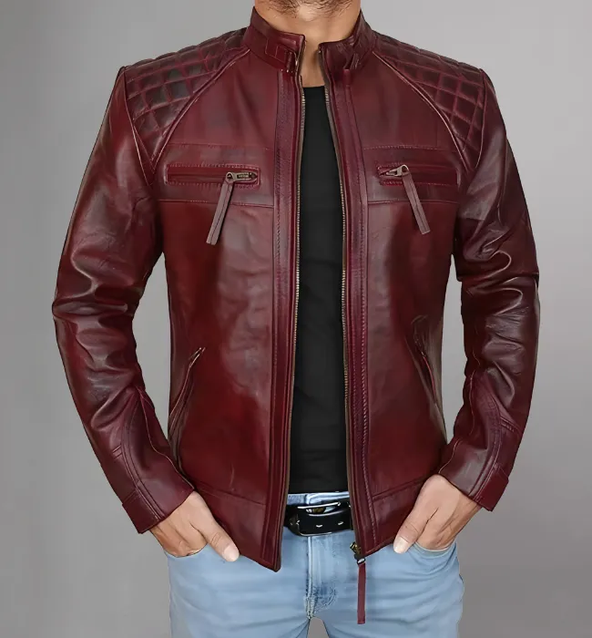 Men Genuine Distressed Leather Biker Jacket