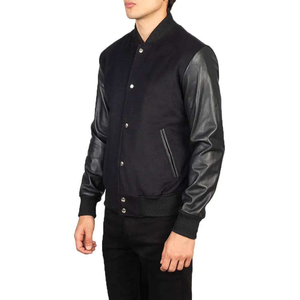 Mens Black Leather Varsity Jacket