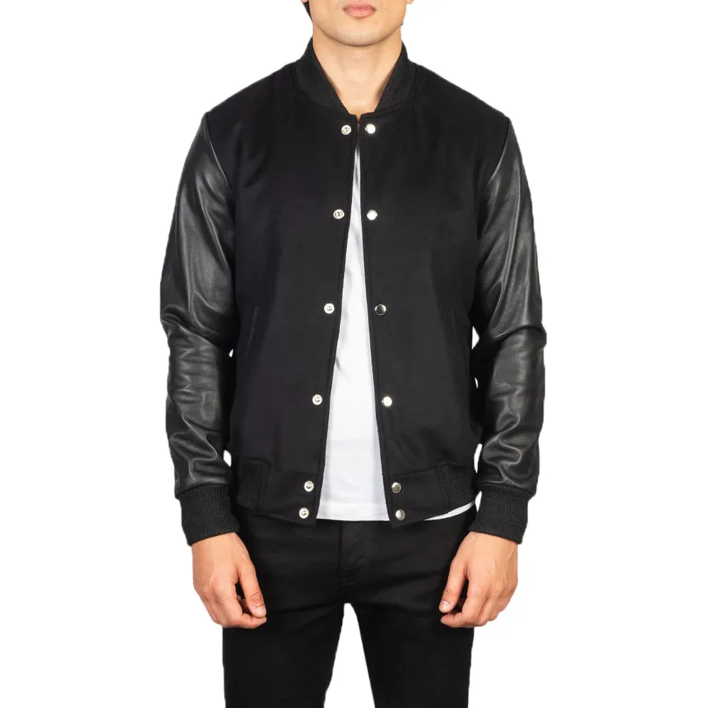 Mens Black Leather Varsity Jacket