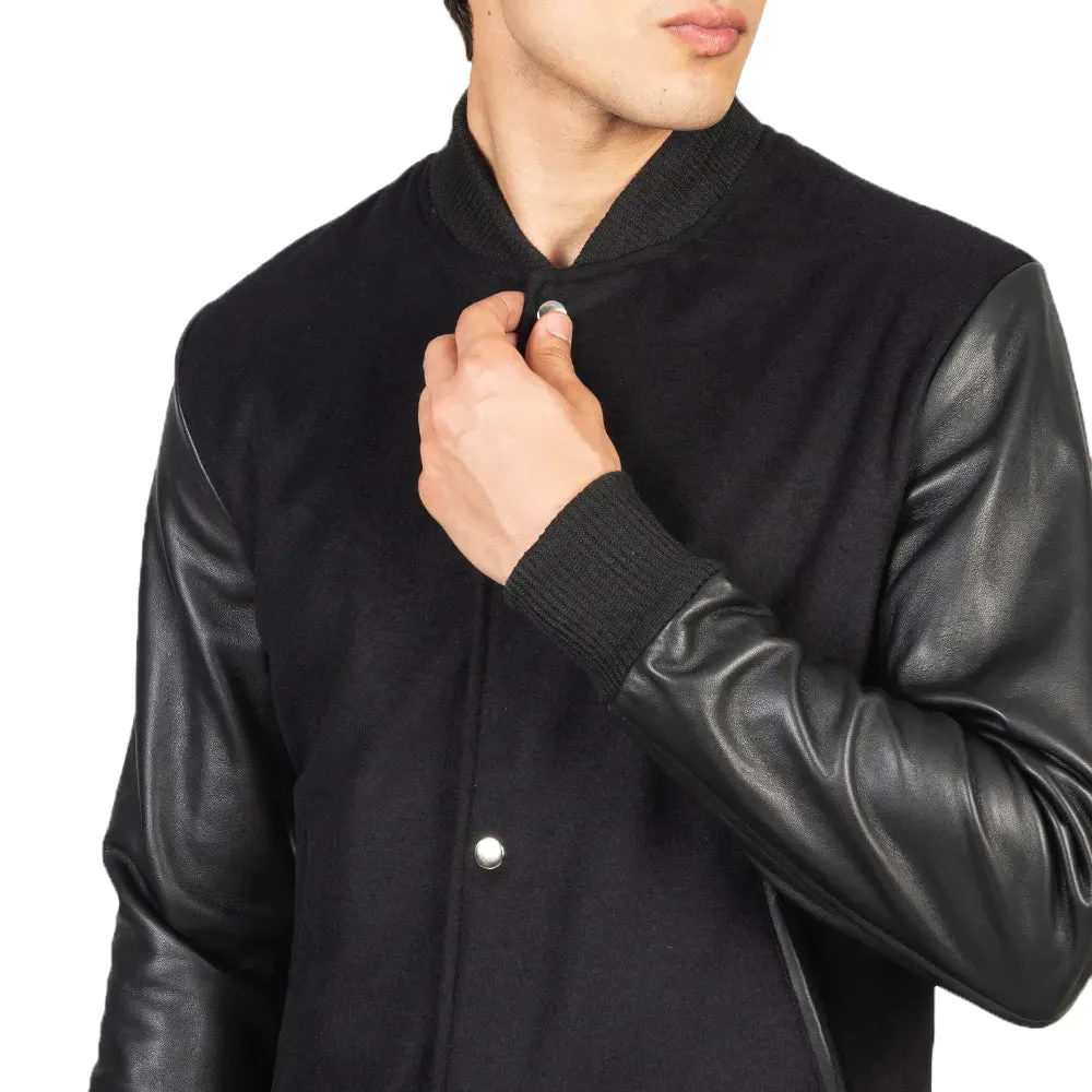 Mens Black Leather Varsity Jacket