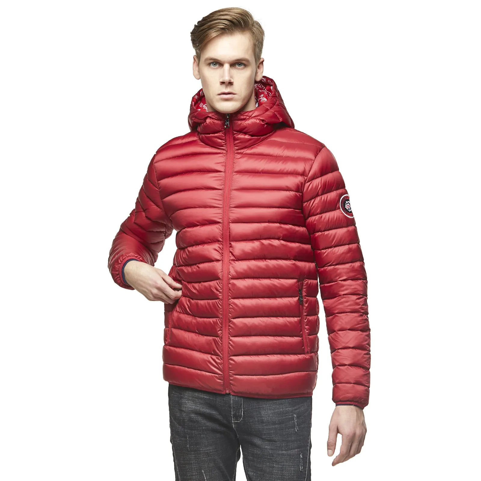 Men's Goose Down Puff Jacket Glacier  - Burgundy RED size S M L XL